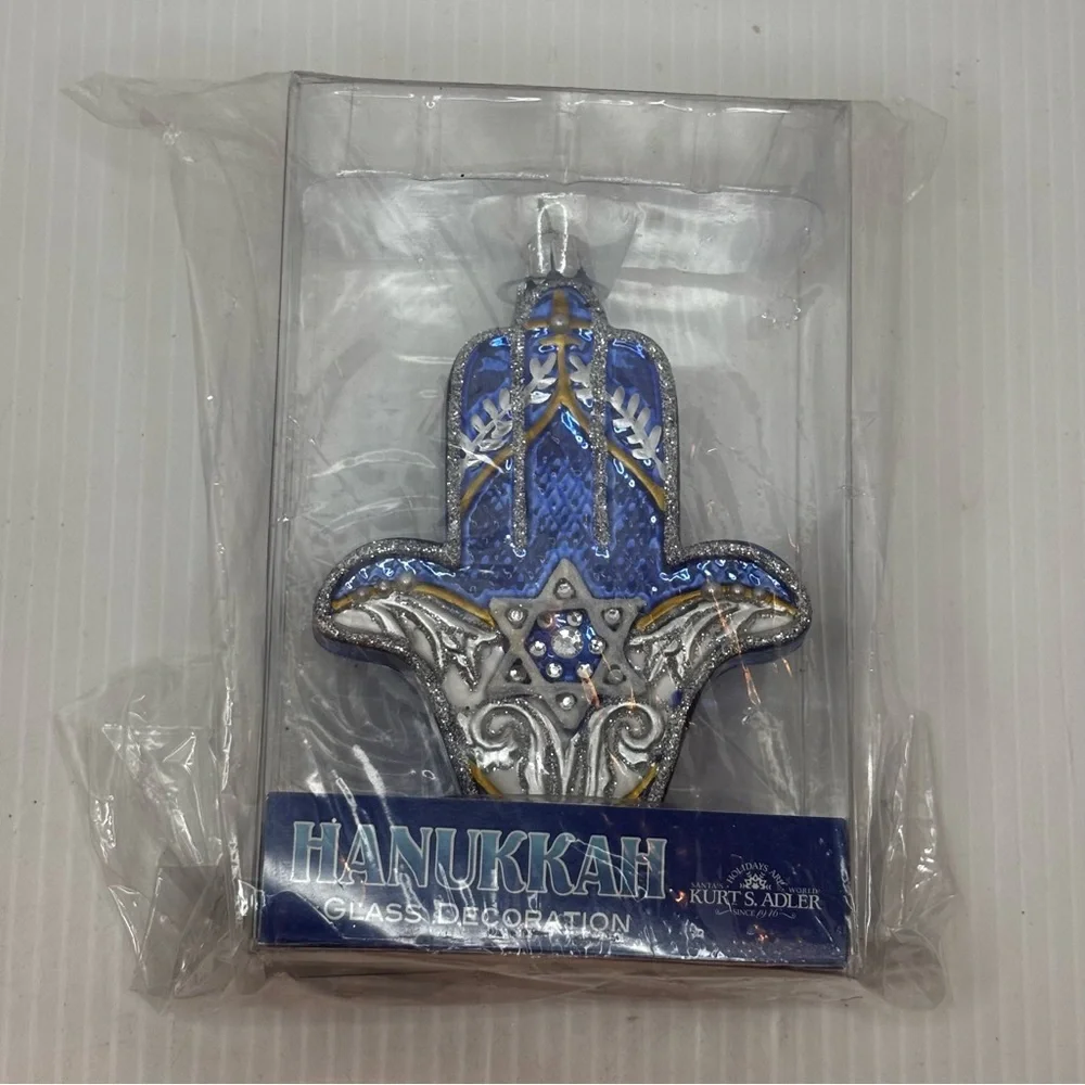 Anthropologie Blue Hamsa Hand Ornament - Perfect for Hanukkah Celebrations 4.75”